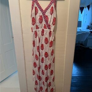 Floral Maxi Dress with Red Accents